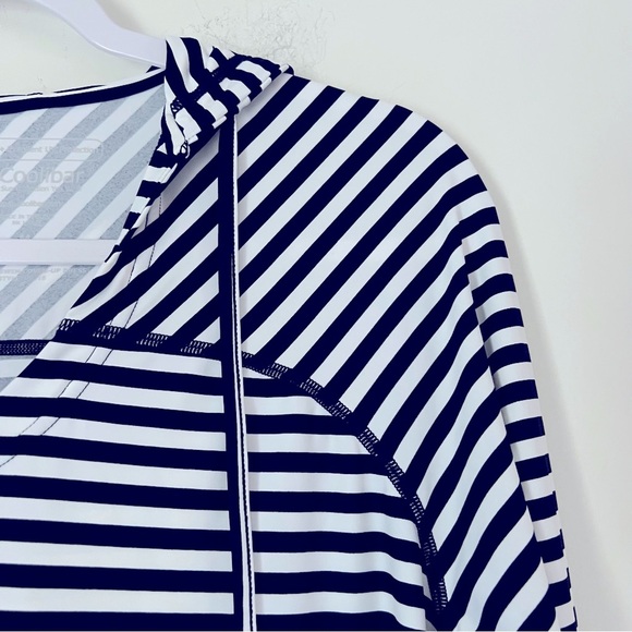 Coolibar Seacoast Swim Cover-Up Hooded Dress Black & White Stripe Beachy Coastal - Picture 6 of 16